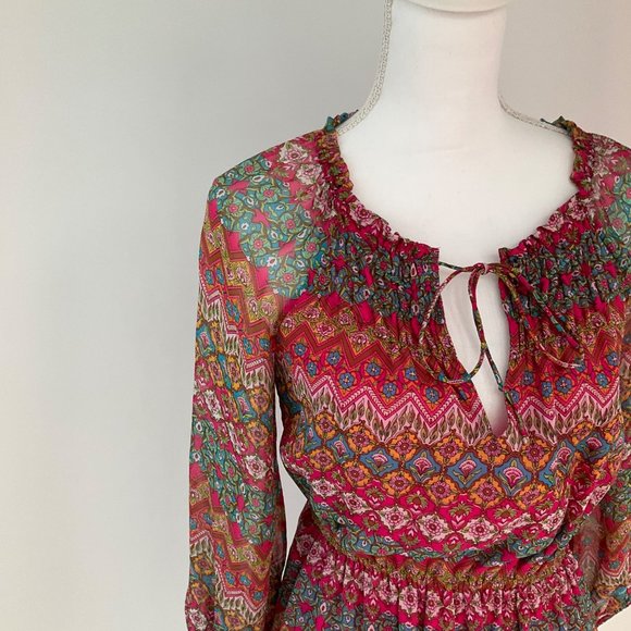 DVF Diane Von Furstenberg Dress Parry Silk Blouson Peasant 2 Pink Floral - Picture 7 of 15